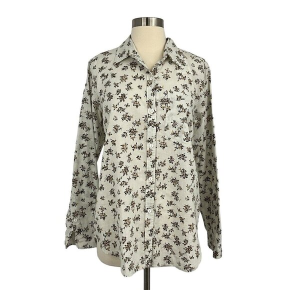 Current/Elliott Tops - NWT Current Elliott Size 2 Floral Shirt Ivory Green Long Sleeve Linen Blend